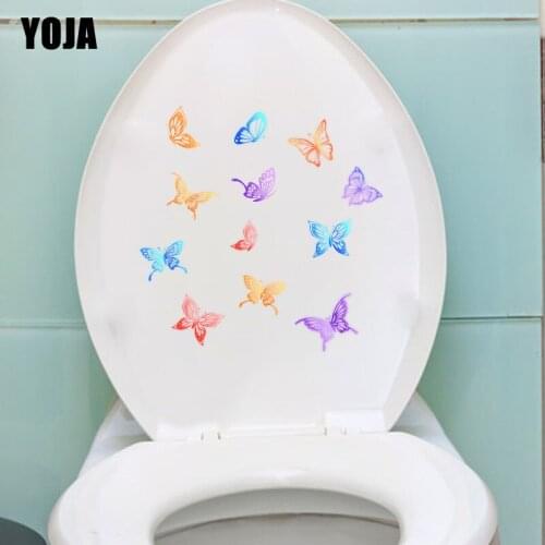 YOJA 22.5X22.7CM Butterfly Bathroom Wall Stickers Home Decoration For Toilet Decal T3-1246