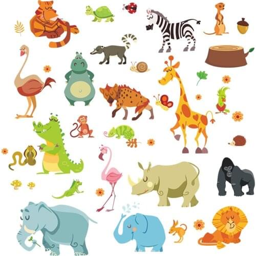 Funny Happy Zoo Cute Dinosaur Zebra Giraffe Snake Wall Stickers For Kids Rooms Baby Home Decor Cartoon Animals Decals Diy Mural
