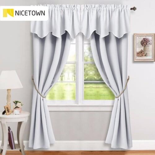 4 Pieces Blackout Curtains & Valances Thermal Insulated Modern Style Drapes for Bedroom Livingroom 2 Curtains & 2 Valance