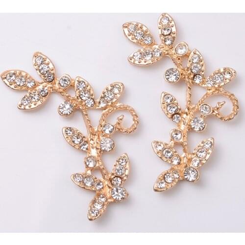 10 PCS 22x42mm Metal Alloy KC Gold Plated Crystal Rhinestones Leaf Branches DIY Handmade Accessories For Jewelry Making