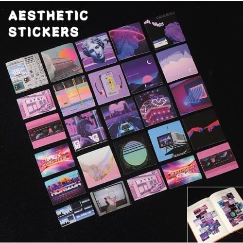 46pcs/lot Purple Series Aesthetic Stickers Squared Paper Diary DIY Decorative Stickers Art Supplies Gifts Diary Stickers