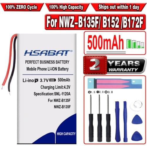 HSABAT 500mAh Battery for Sony NWZ-B135F B152 NWZ-B172F NWZ-B162F B173F B183F MP3