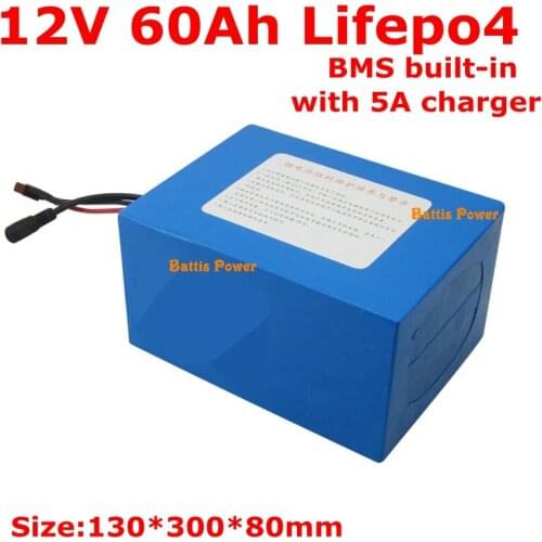 12.8V 12V 60Ah LiFepo4 battery for solar energy storage solar system street LED light Motorcycle scooter Ebikes+5A charger