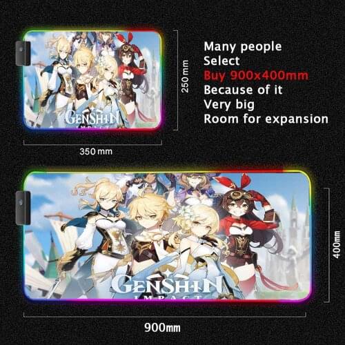 Genshin Impact Anime Mouse Pad PC Gamer RGB Computer Laptop LED Keyboard Mouse Mat XXL Luminous Large Mousepad Keyboard Desk Mat