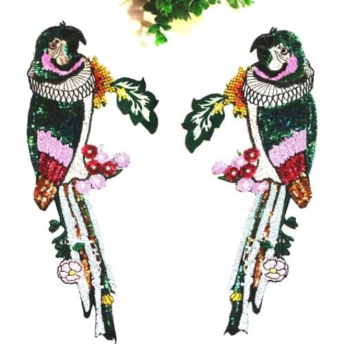 Large Sequins Parrot Badge Embroidery Cloth Patch Sticker Clothing Accessories Sew on Patches for Clothing Parche Lentejuelas