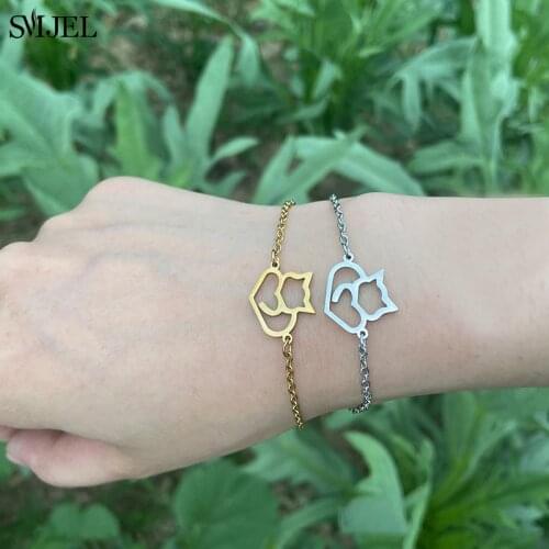 Little Hollow Cat Bracelet Stainless Steel Lovely Animal Pet Lovers Gifts Link Chain Cuff Plusea Summer Jewelrys Wholesale 2021