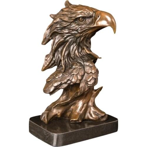 ArtsHom DW-122 Bronze Eagle Head Sculpture Hawk Bust Statue Wildlife Animal Bird Copper Figurine for Home Decoration Accessories