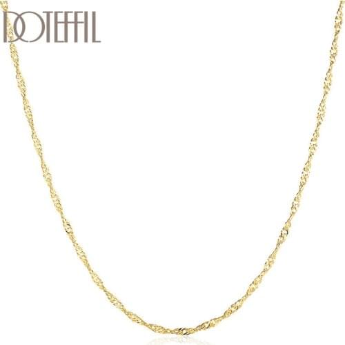 DOTEFFIL 925 Sterling Silver Rose Gold Water Wave Chain 18 Inches Necklace For Women Man Fashion Wedding Party Charm Jewelry