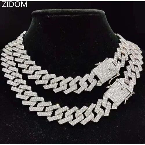 Men Women Hip Hop Iced Out Bling Chain Necklace 20mm Width rhombu Chain Hiphop Necklace Male Fashion Charm jewelry