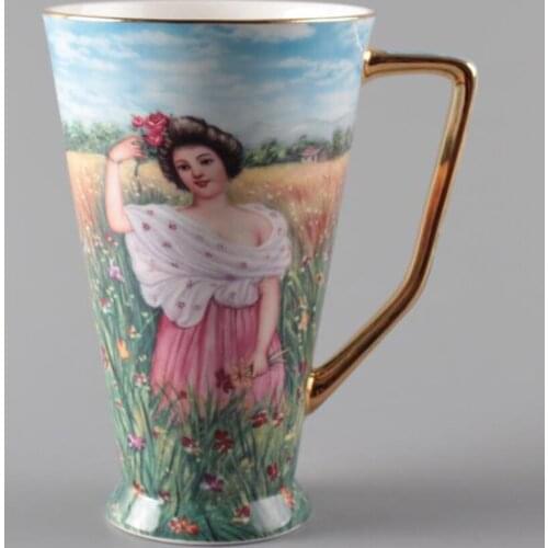 European Style Bone China Cup Vintage Coffee Mug Large Capacity Inkjet Ceramic Mug Coffee Cup Office Teacup With Gift Box