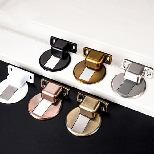 Black Stainless Steel Magnetic Door Stopper FREE Punching Sticker Hidden Door Holders Floor Mounted Nail-free Door Stops