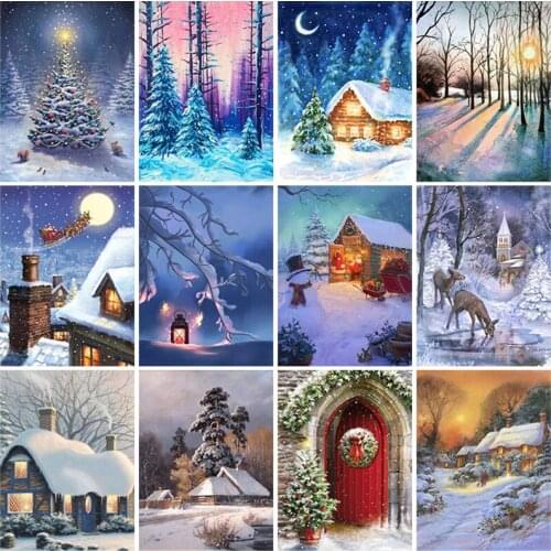 Diy 5d Diamond Painting Full Square Drill Winter Mosaic Snow Scenery Diamond Embroidery Cross Stitch Home Decoration Wall Art