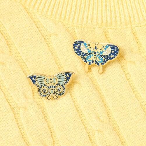 Custom Butterfly Moth Enamel Pins Insect Brooch Bag Clothes Lapel Pin Badge Vintage Starry Pattern Jewelry Gifts For Kid Friends
