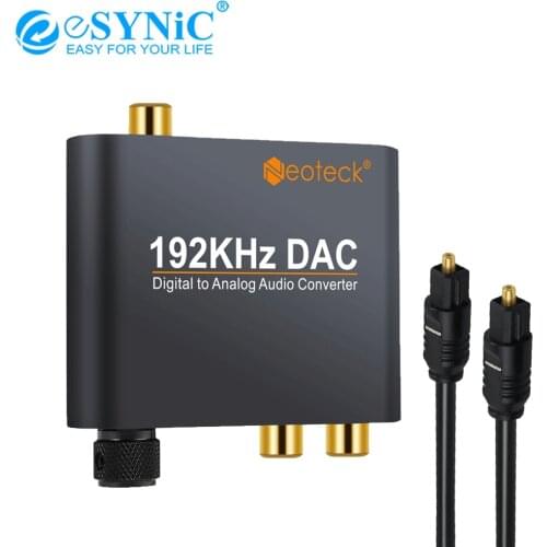 ESYNiC 24bit DAC Converter Digital To Analog Audio Converter Optical Toslink SPDIF Coaxial To RCA 3.5mm Jack Adapter Support PCM
