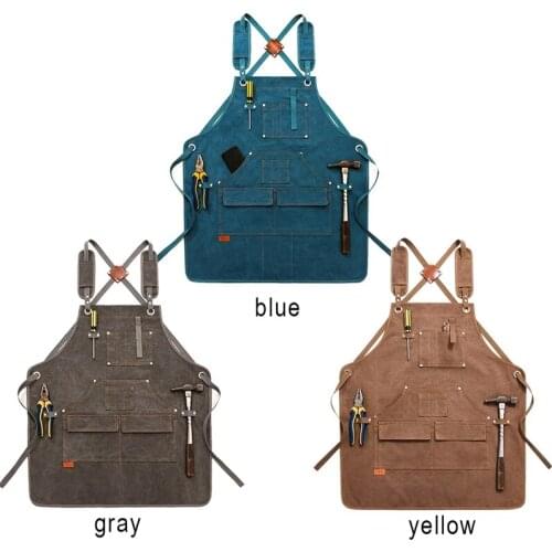 Woodworking Aprons Heavy Duty Waxed Canvas Work Apron with Pockets for Garden Carpenter Blacksmith Shop Apron