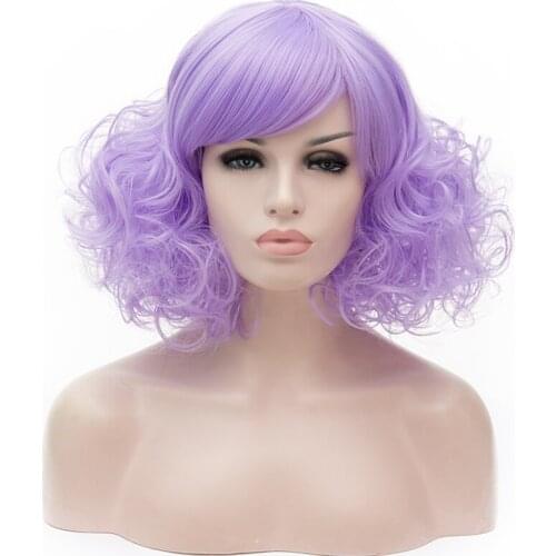 GAKA Short Wavy Synthetic Cosplay Wig for Women Party Headgear Fake Hairpiece Pink Blonde Red Purple Grey 16 Colors