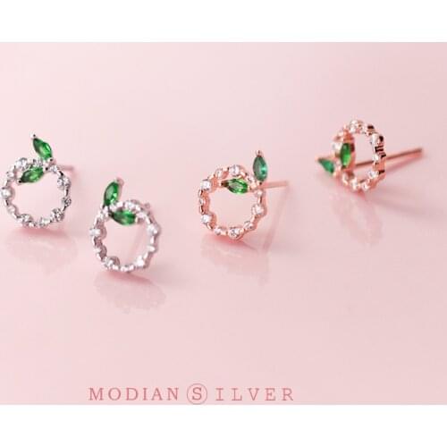 Modian 2020 New 925 Sterling Silver Original Design Round Green Crystal Stud Earrings for Women Fashion Jewelry Bijoux Brincos