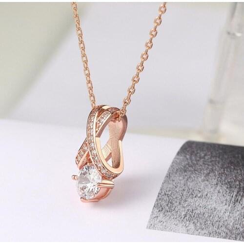 MxGxFam Rose (Pink) Gold Color Round AAA+ Zircon Pendants For Women Fashion Jewelry 45 cm Chain