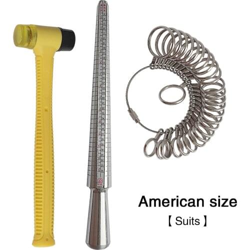 Ring Sizer Measurement Tool Set US, UK,Hong Kong, Japan and Europe Measuring Finger Circumference Measure Finger Size DIY Hammer