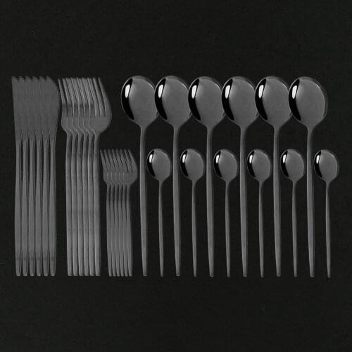 30Pcs Black Cutlery Set Stainless Steel Dinnerware Set Gold Knives Forks Spoon Dinner Tableware Set Western Kitchen Flatware Set
