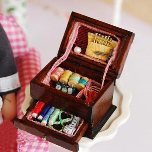 New 1:12 Vintage Sewing Needlework Needle Kit Box Dollhouse Miniature Decor Kids Gift for Doll Accessories
