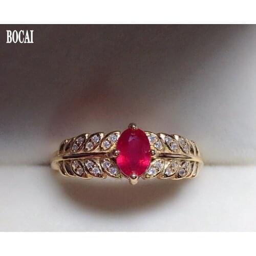 BOCAI New real pure S925 silver jewelry inlaid with 4*6mm natural rubies fashionable and exquisite woman ring
