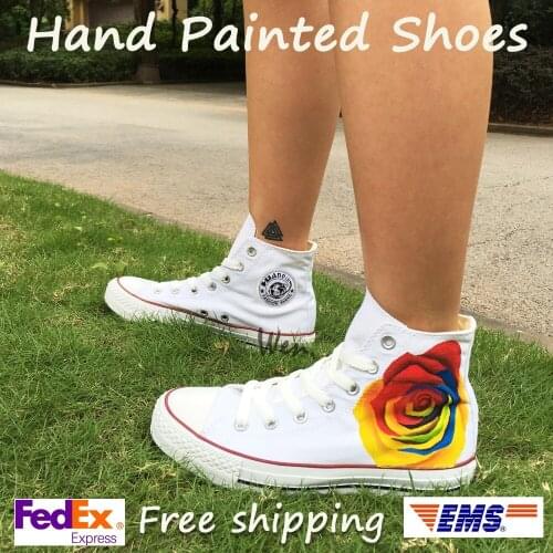 Wen Original Hand Painted Shoes Design Custom Colorful Rose Man Womans High Top Canvas Sneakers for Valentines Gifts