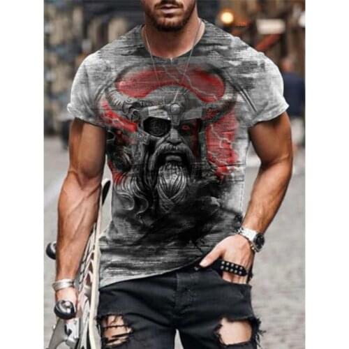Viking retro stil tryckt T-shirt banner mönster street stil rund hals andas 2021 nya herr explosiva polyester material