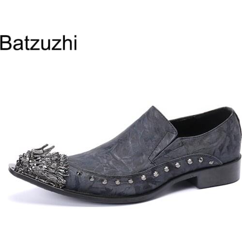 Batzuzhi Luxury Mens Shoes Handmade Leather Dress Shoes Men Pointed Metal Toe Formal Business Leather Shoes, EU38-46