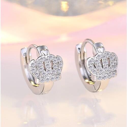 Luxury Female White Zircon Hoop Earrings Classic Silver Color Wedding Earrings Trendy Crown Crystal Stone Earrings For Women