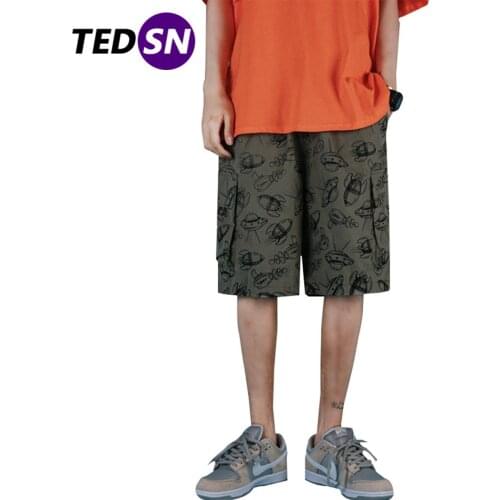 Lattice Loose Spacecraft print Shorts Hip Hop Cargo Shorts Streetwear Oversized Joggers Pockets Baggy 2021 Summer Casual Short