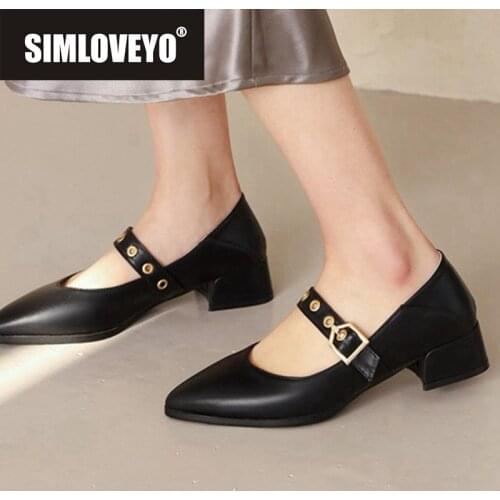 SIMLOVEYO New 2021 Women Pumps Pointed Toe 4cm Block Heels Buckle Punk Cool Concise Stylish Big Size 32-46 Casual Summer A3798