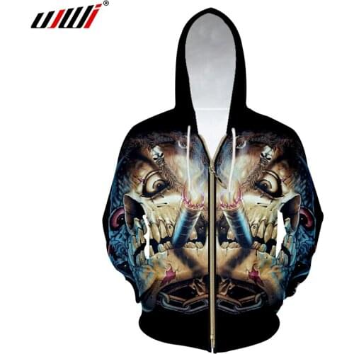 UJWI Mens Zipper Hoodies Fashion Cool Print Unique Skull 3D Sweatshirt Hoodie Autumn Winter Casual Hooded Hoody Jacket Blouse