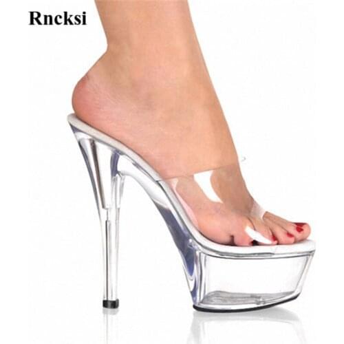 Rncksi Pole Dancing Sexy New Women 15CM High Heel Clear Platforms Model Shoes, Wedding Pole Dance Slippers