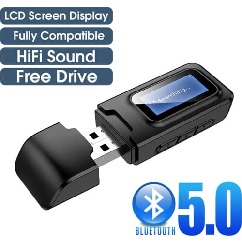 USB Bluetooth Receiver Transmitter Audio Bluetooth 5.0 Adapter For Car PC TV HD HiFi Receptor Wireless Adapter LCD 3.5MM AUX