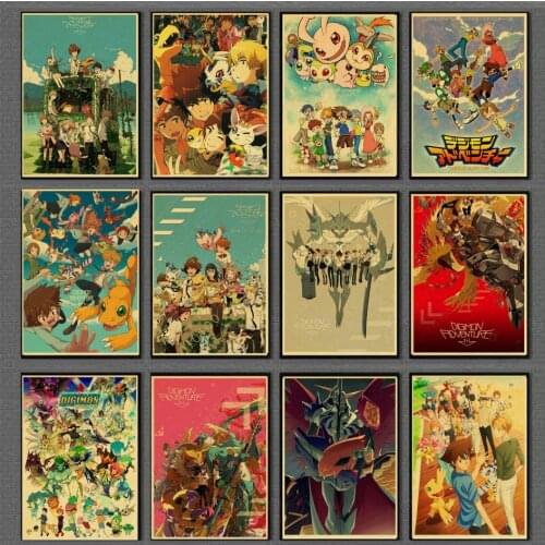 Vintage Anime Series Digimon Adventure Tri Posters Retro Kraft Paper Poster Bar Room Decoration Painting Art Wall Sticker