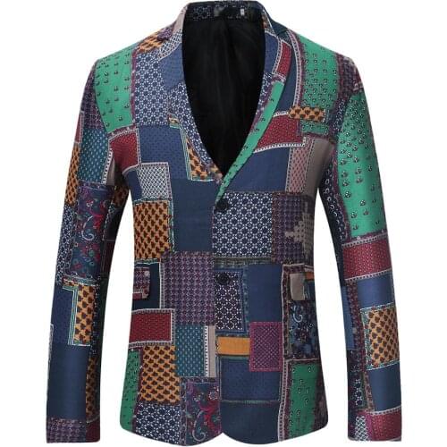 Vintage Patchwork African Blazer Jacket Men Brand Single Breasted Suit Blazers Jackets Party Stage Banquet Prom Costume Homme