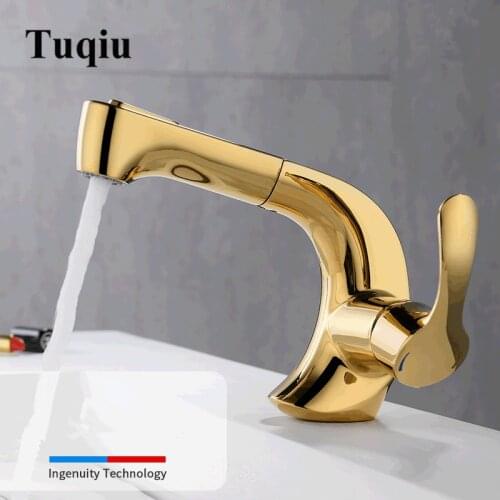 Pull Out Bathroom Basin Sink Faucet Hot and Cold Gold/Black Basin Faucet Water Crane Vessel Black Chrome Sink Mixer Tap