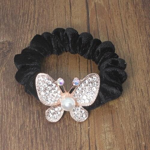 Women Hair Accessories Rhinestone Heart Ponytail Holder Girls Scrunchies Vintage Velvet Elastic Band Crystal Hair Rope Headdress
