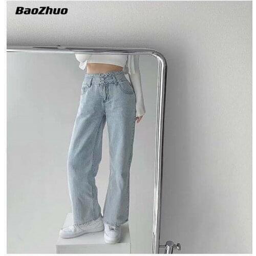 BaoZhuo Woman Jeans 2021 Fashion High Waist Clothes Wide Leg Mom Straight Jeans Four Seasons Black Vintage Womens Pants