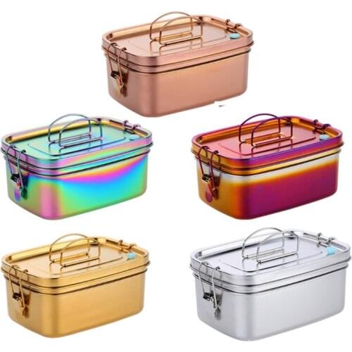 1.5L Stainless Steel Lunch Box with Handle Double Layer Sealed Bento Container