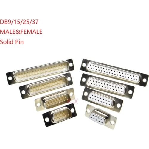 1Pcs Gold Solid Pin DB9 DB15 DB25 DB37 Hole/Pin Female/Male Welded Connector RS232 serial port D-SUB adapter 9/15/25/37 pin