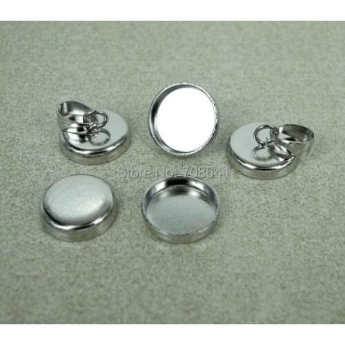 10mm 12mm Circle deep Wall Bottom Bezel + Bezel with Bail Pendant Caps DIY Glass Wish Vial Bottle Pendants Making Rhodium tone