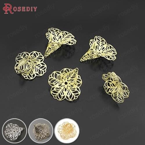 10PCS 27*24MM 24K Gold Color Plated Brass Big Lily Beads Caps Diy Jewelry Findings Earrings Accessories Wholesale