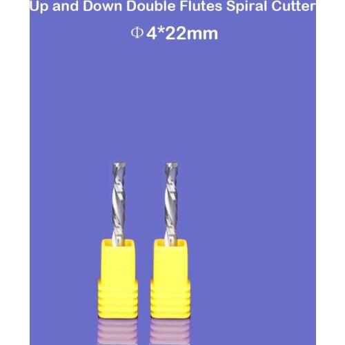 10pcs 4MM Up &Down Cut- Double Flute Spiral Flute Carbide CNC Mill Milling Tools, Woodworking Cutting Router Cutter Bit CEL 22mm