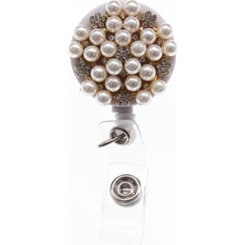 10 pieces free shipping Wholesale Multi Styles Pearl Flowers Retractable ID Badge Holder Reel