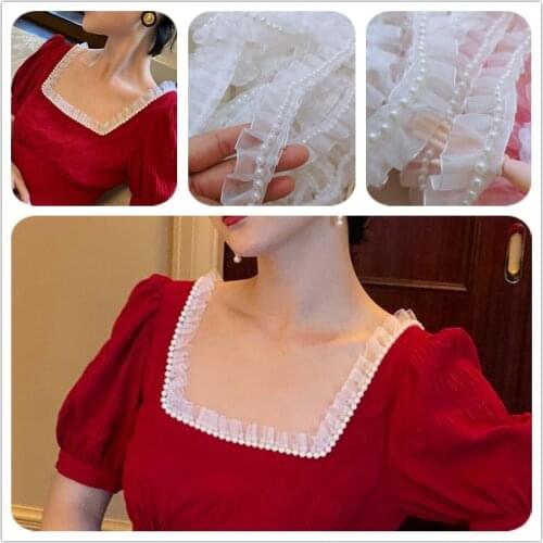 10Yard/Lot Snow Yarn With Beads Folds Clothes Neckline Cuffs Skirt Doll Lace Trim Lace Fabric Clothing Wedding Accessories