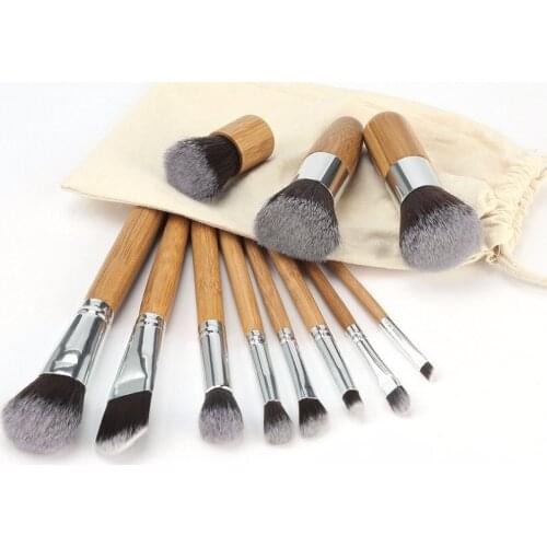 11pcs/set Professional Natural Bamboo Makeup Brushes Powder Foundation Blending Brush Tool Set Women Facial Beauty Brushes