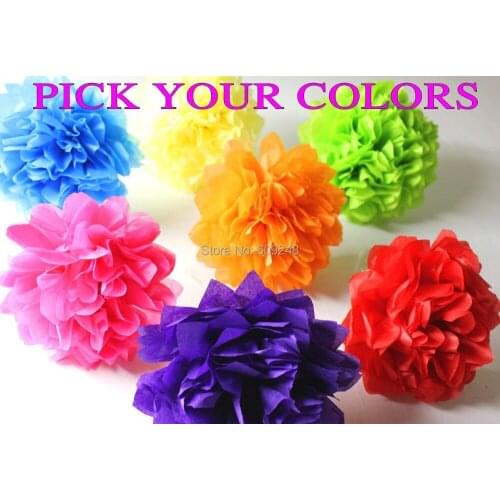 150pcs 8"(20cm) Mixed Colors Blue Black Green Red Gold Silver Yellow Orange Pink Purple Mint White Tissue Paper Pom Poms Bulk