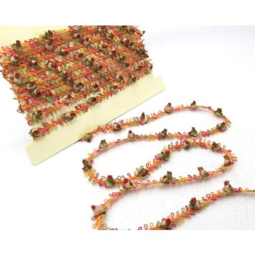 2 Yards Woven Rococo Ribbon Trim with Green Ombre Rose Flower Buds|Decorative Floral Ribbon|Scrapbook Material|Clothing|Decor